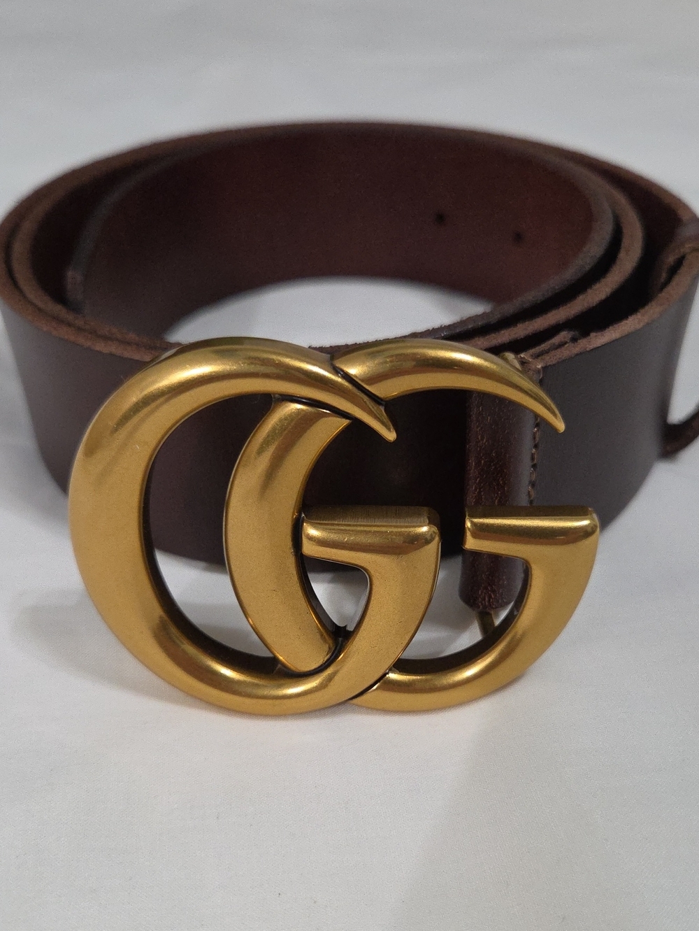 Gucci Brown Leather Belt with Gold Double G Buckle